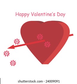 Vector valentine 3D heart stuck by a  flower arrow.