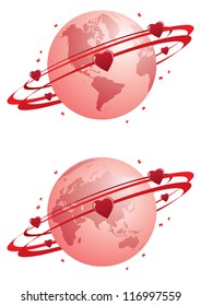 vector valentine abstract illustration with globe and hearts