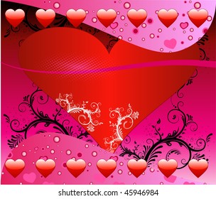 Vector Valentine Background 1 with hearts and scrolls.