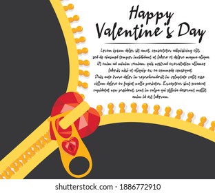 Vector valentine banner with diamond heart zipper. Happy valentine's day banner.