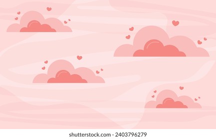 Pancarta vectorial valentina con nubes rojas en el cielo.