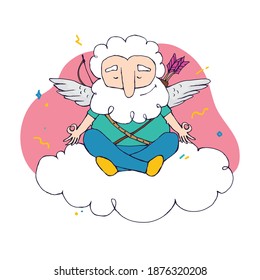 Vector valentine card with Cupid. Illustration of a Valentines Day. Hand drawn illustration.