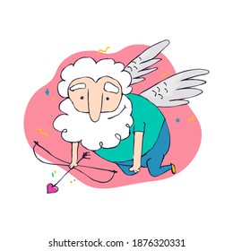 Vector valentine card with Cupid. Illustration of a Valentines Day. Hand drawn illustration.