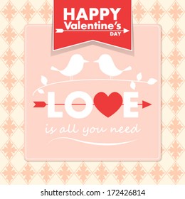 Vector Valentine card with cute birds illustration
