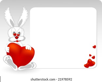 vector Valentine card with cute bunny in love and copy space