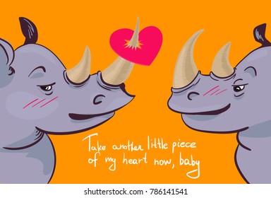 vector valentine card cute funny couple character rhinoceros 
