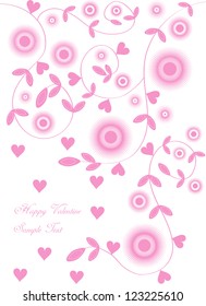 vector valentine card design with floral motives and hearts in pink isolated on white background