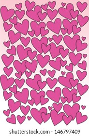 vector valentine card design with pink patchwork hearts isolated on gradient pink background
