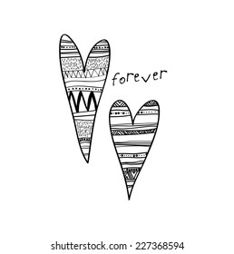Vector valentine card with doodle heart on white background