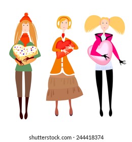 vector valentine card with hearts in the hands of women