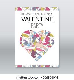 Vector valentine card invitation polygonal style heart template layout mockup