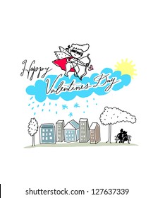 Vector Valentine Card with shooting cupid