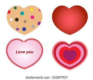 Vector Valentine cards collection made from different fabrics and different textures 