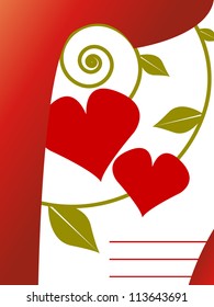 Vector Valentine Celebration Card with Two Lovely Hearts on the Green Stem with Leaves