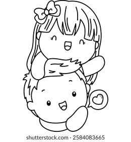 a vector of valentine couple in black and white coloring