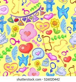 Vector Valentine day background with doodle cute love symbols. Valentine's day Seamless pattern