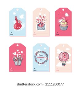 Vector Valentine Day cards templates. Hand written February 14 gift tags.