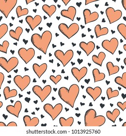 Vector valentine day concept. Card with heart shape seamless pattern