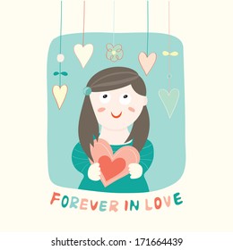 vector valentine day girl with heart in love