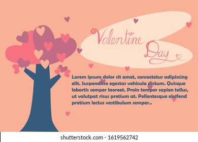 Vector of Valentine Day text and heart tree on the pink  background, Wallpaper,  posters, brochure, banners.