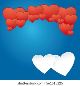 Vector - Valentine Day  white and red Heart on blue Background