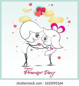 vector for valentine days with caricature of beautiful girl and boy on heart & cloudy background