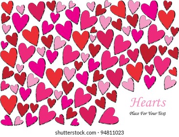 vector valentine design with hearts in pink and violet tones isolated on white background with place for your text