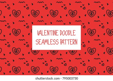 Vector Valentine doodle seamless pattern. Various forms and dispositions.