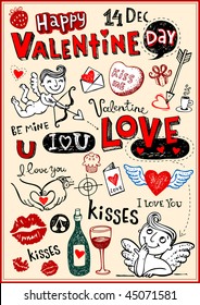 Vector valentine doodles set