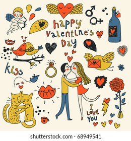 Vector valentine doodles set in color