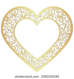 Vector valentine frame with golden vintage heart. isolated on transparent background. Frame, card
