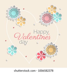 Vector valentine greeting card with flowers, 3d effect