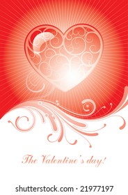 Vector valentine greeting card with a red glass heart