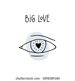 Vector valentine. Hand drawn linear illustration of eye with heart is perfect for engagement, betrothal, offer of marriage, wedding invitation, greeting card, interior poster