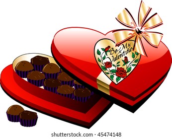 Vector Valentine Heart Box of Chocolate candy isolated.