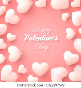 Vector Valentine and Hearts Background Floating with Happy Valentines Day Greetings. Vector Illustration.
