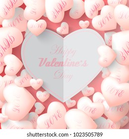  Vector Valentine and Hearts Background Floating with Happy Valentines Day Greetings. Vector Illustration.