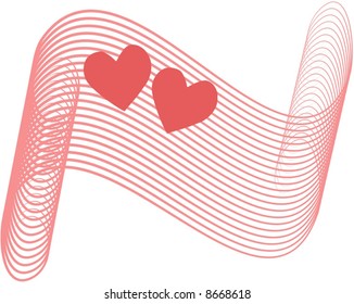 Vector Valentine Hearts On Swirling Scroll Background
