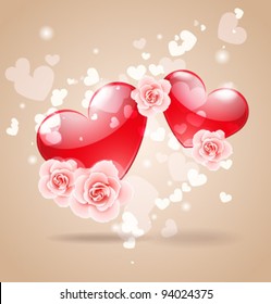 Vector valentine hearts with roses