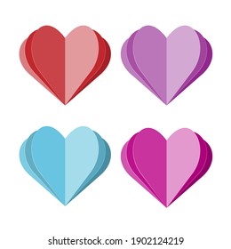 Vector Valentine hearts set, colored paper cut illustration. Romantic icon for Valentine’s Day decor, colorful vector illustration, lovely set of hearts