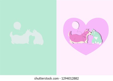 Vector valentine illustration card design corgi dogs kissing cartoon style romantic concept love couple colorful kawaii style flat simple heart