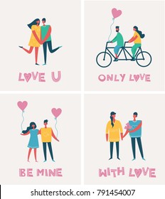 Vector Valentine illustration cards in a flat style of happy couples in love