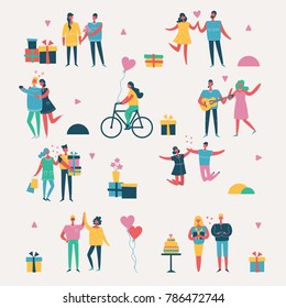 Vector Valentine illustration in a flat style of happy people in love