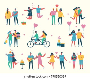 Vector Valentine illustration in a flat style of happy people in love