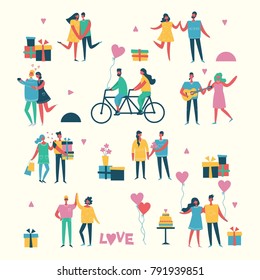 Vector Valentine illustration in a flat style of happy people in love