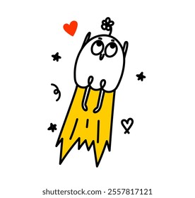 Vector valentine logo doodle design template and graphic element for advertising, branding, posters and banners. Funny cartoon illustration with smiling character, logo or mascot