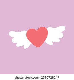 Vector Valentine love heart wings, illustration for Valentine’s day, object design element.