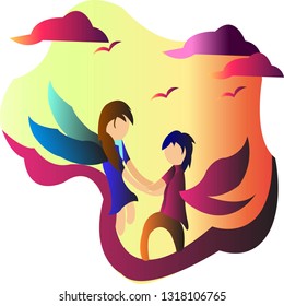 vector valentine lovers who have wings