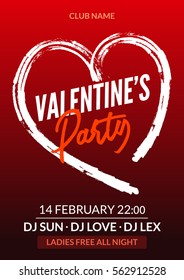 Vector valentine party poster or flyer design template. Valentine party greeting illustration night. Disco club dance event