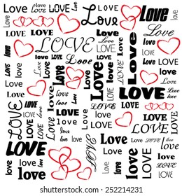 Vector valentine pattern with love text on white background